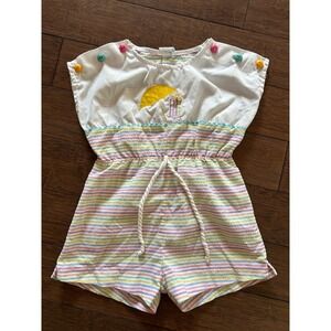 Vintage Paper Tag Toddler Beach Romper Size 3T White Pastel Stripe beach theme